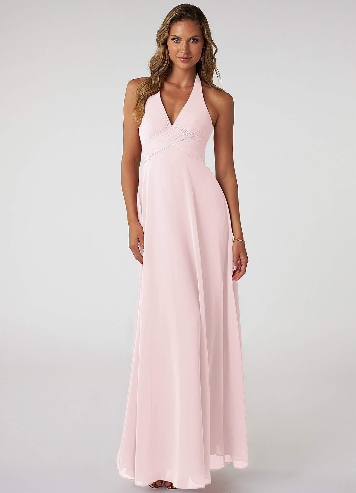 Tessie A-Line V-Neck Chiffon Bridesmaid Dress in Blushing Pink
