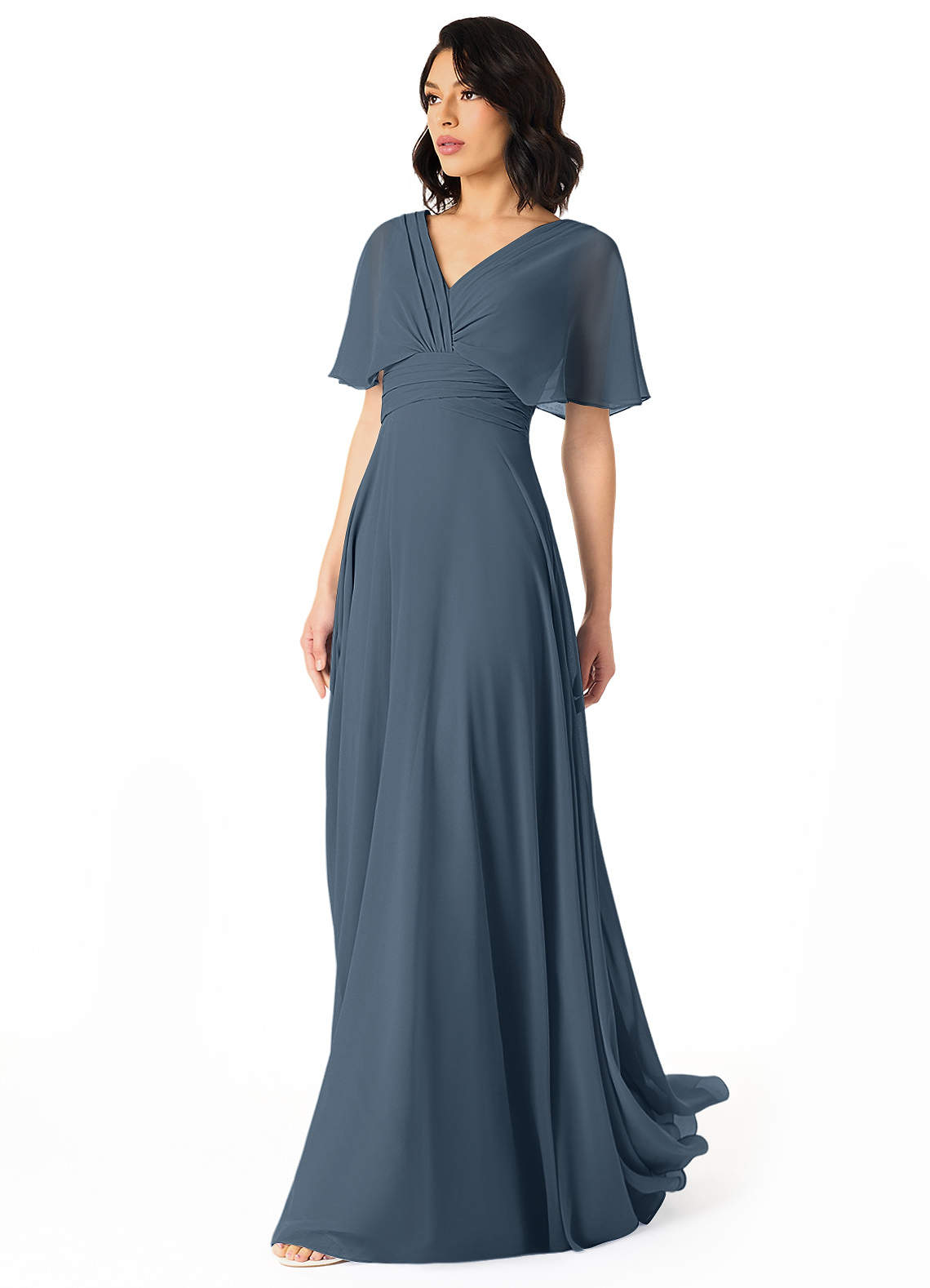 Pamela A-Line V-Neck Chiffon Bridesmaid Dress in Neptune
