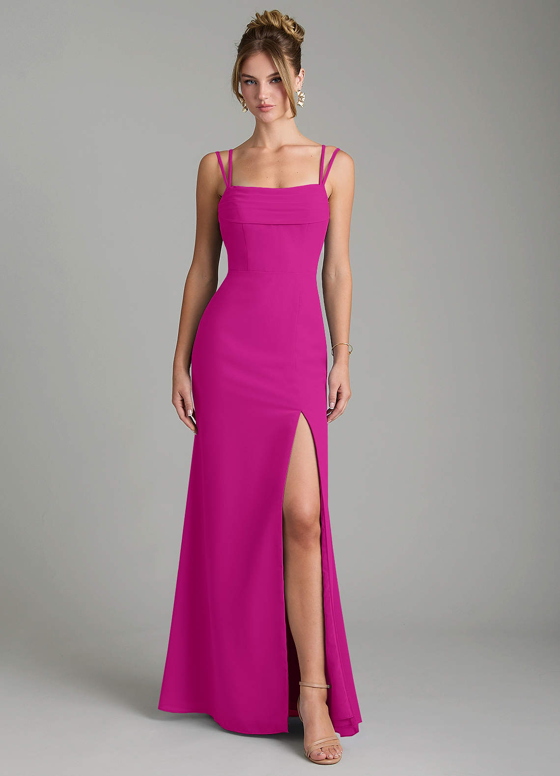 Egypt Sheath Sweetheart Chiffon Bridesmaid Dress in Fuchsia