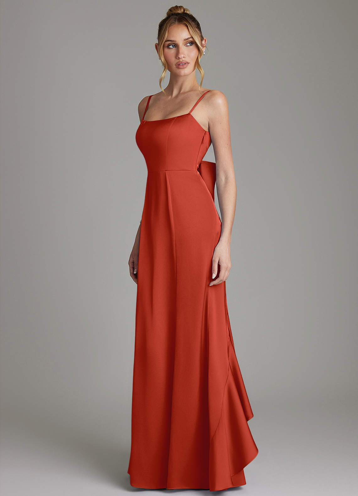 Zherra Mermaid Scoop-Neck Stretch Satin Bridesmaid Dress in Rust