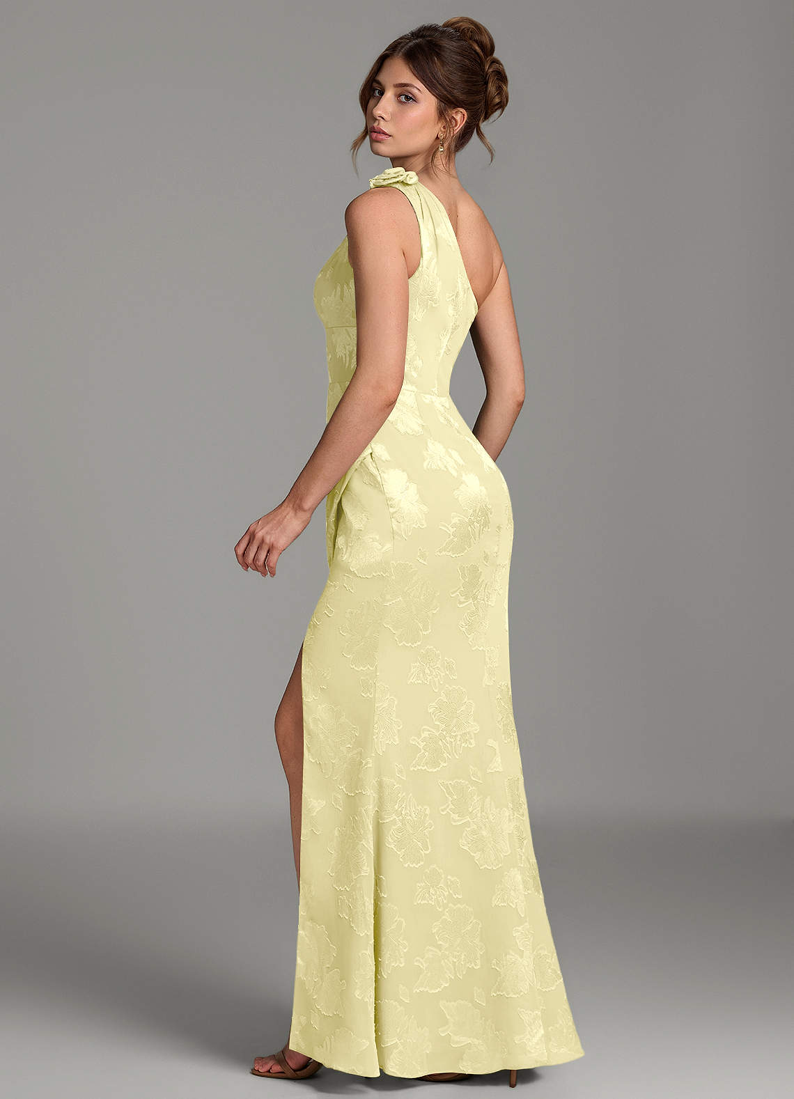 Yanie Mermaid One-Shoulder Jacquard Bridesmaid Dress in Lemon Sorbet