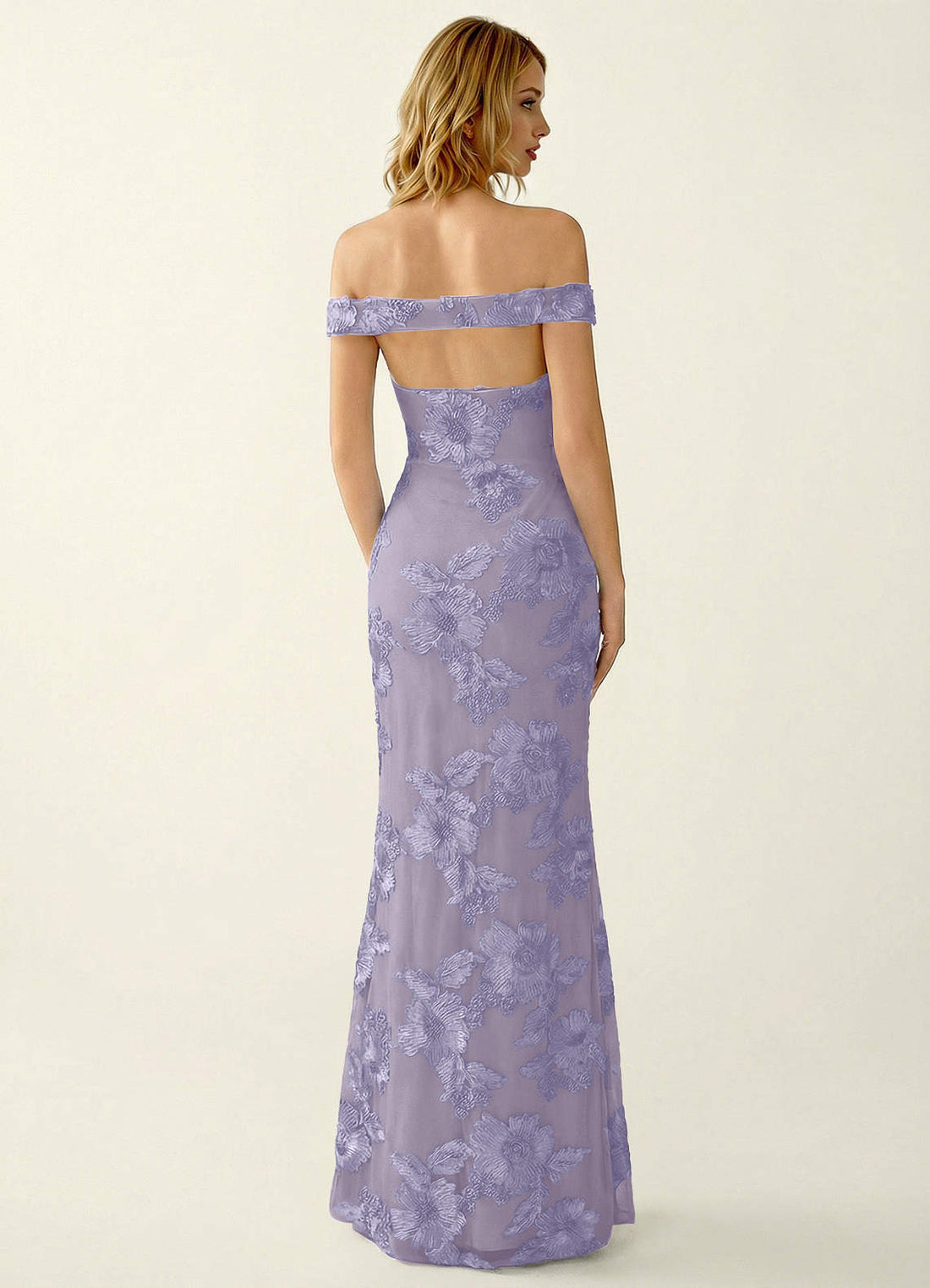 Lowlala Mermaid Off-the-Shoulder Stretch Satin Evening Dress in Pale Purple