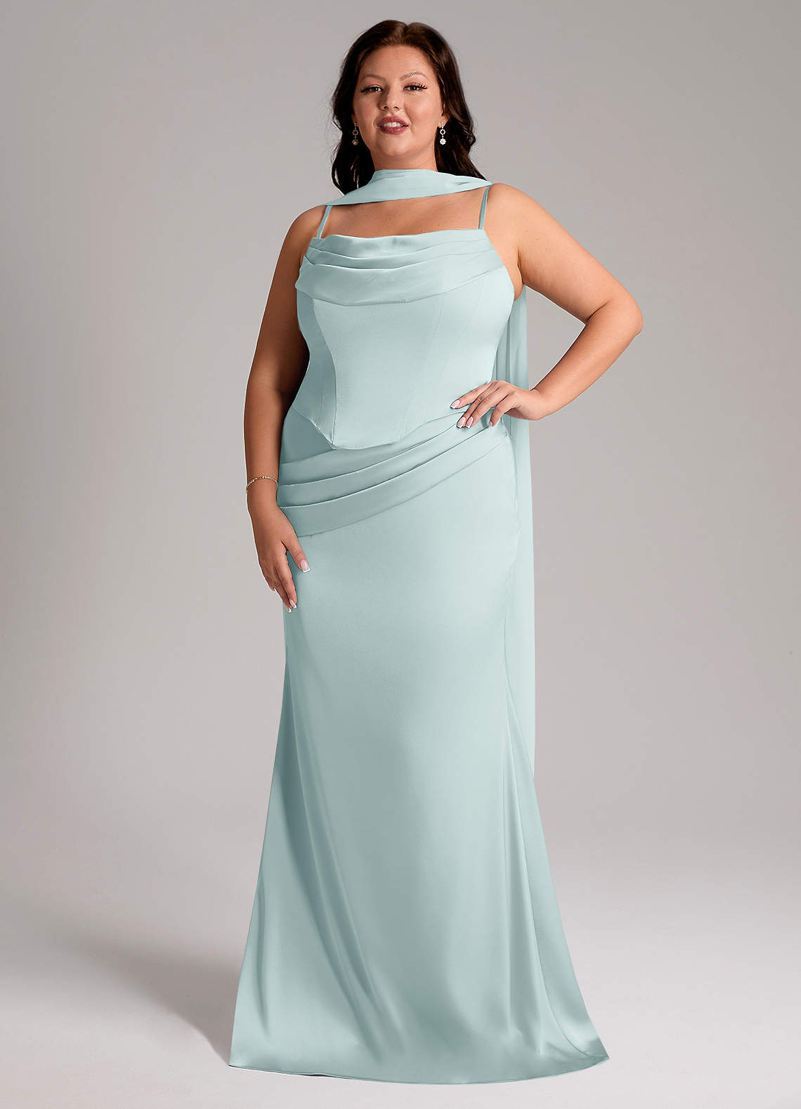 Sorrel Mermaid Cowl-Neck Stretch Satin and Chiffon Bridesmaid Dress