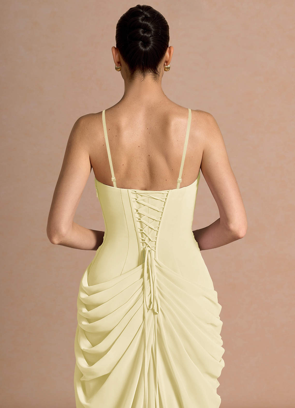 Kaavia Column Pleated Chiffon Maxi Evening Dress in Butter Yellow