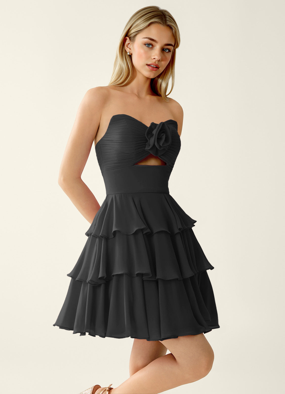 Orosecy A-Line Mini Strapless Chiffon Prom Dress in Black - photo 5