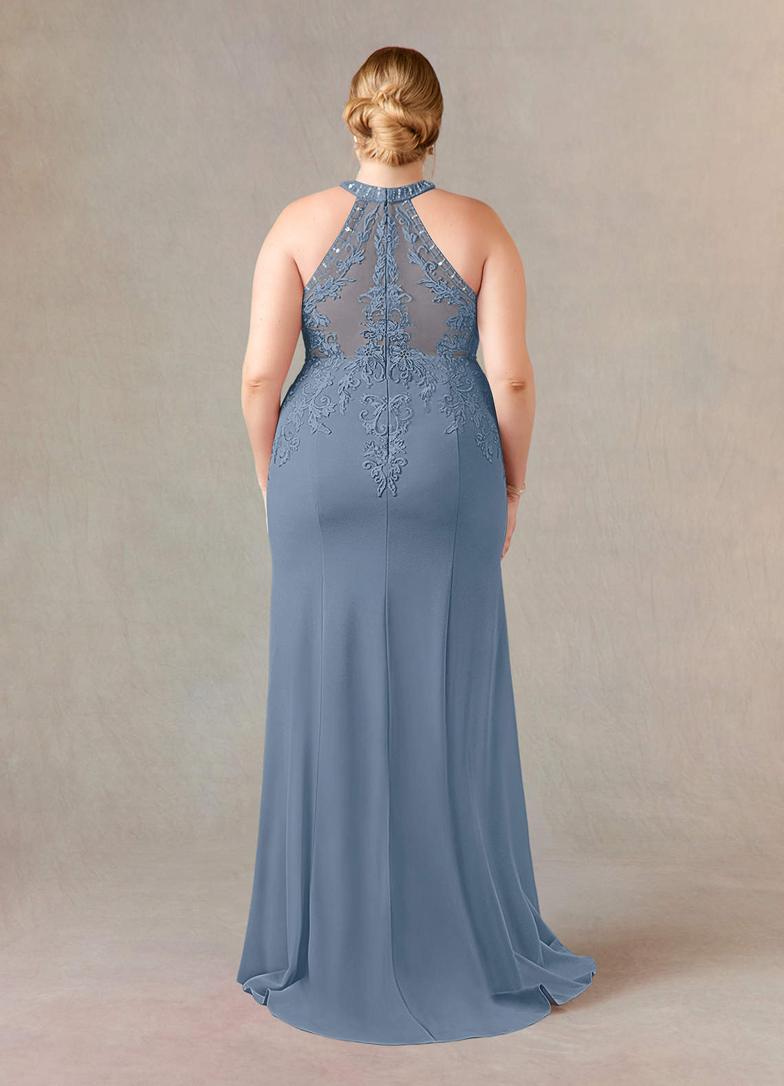 Tyra Mermaid Halter Tulle and Stretch Crepe Mother of the Bride Dress