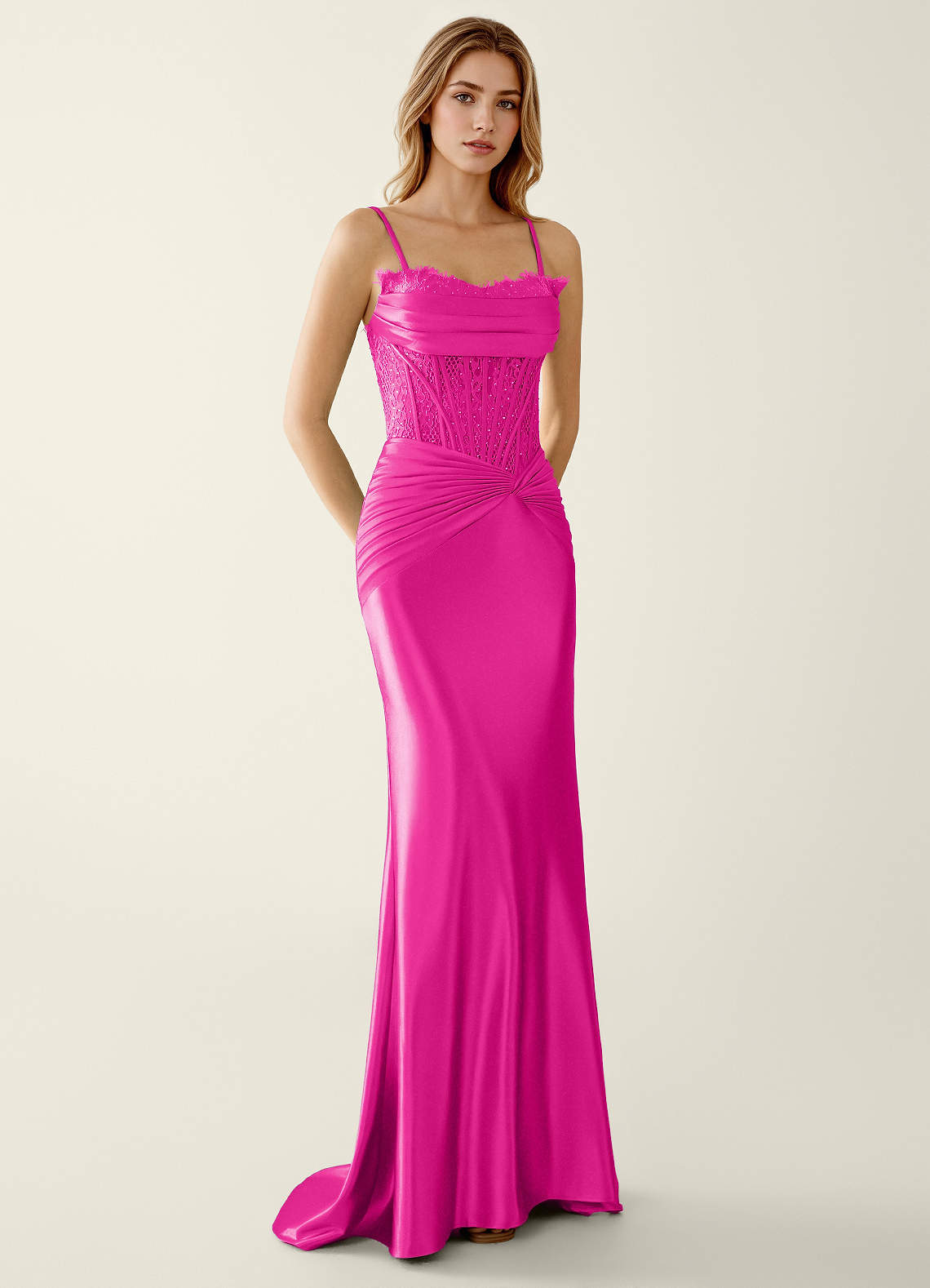 Sasha Mermaid Strapless Stretch Satin Evening Dress in Fuchsia