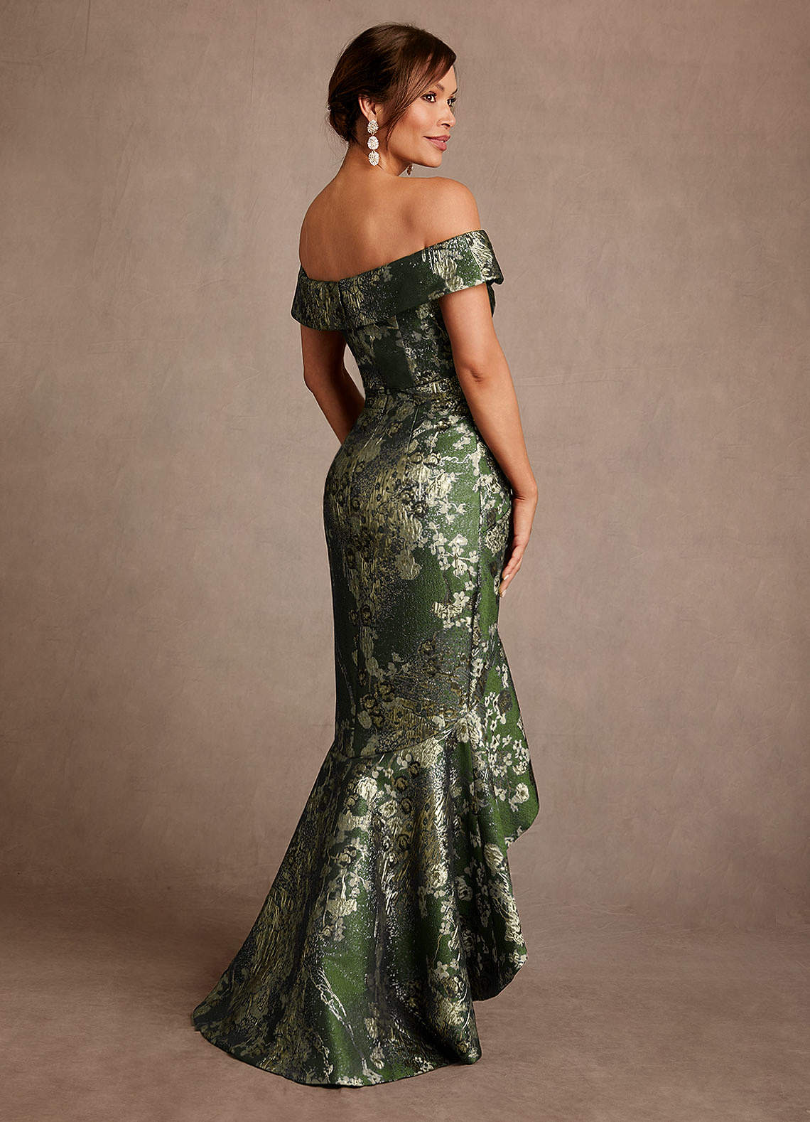 Winnetka Mermaid Off-the-Shoulder Jacquard Mother of the Bride Dress in Matcha Green