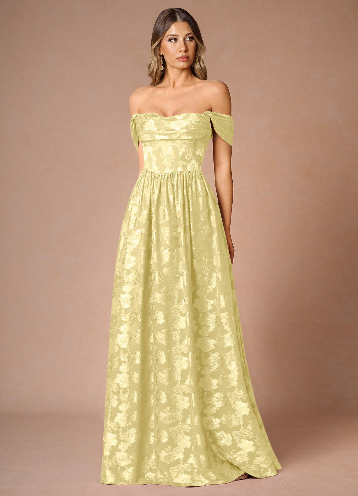 Hazel A-Line Cowl-Neck Fil Coupé Wedding Guest Dress in Lemon Sorbet