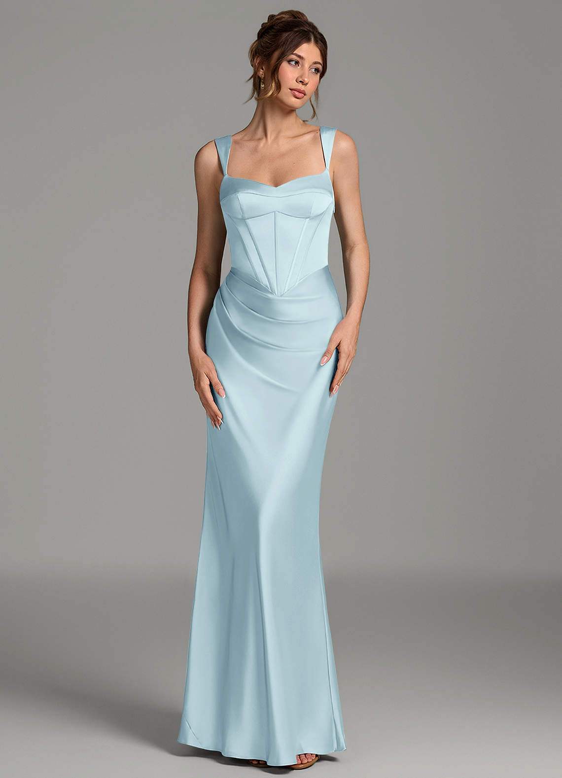 Mela Sheath Sweetheart Stretch Satin Bridesmaid Dress in Cloud Blue