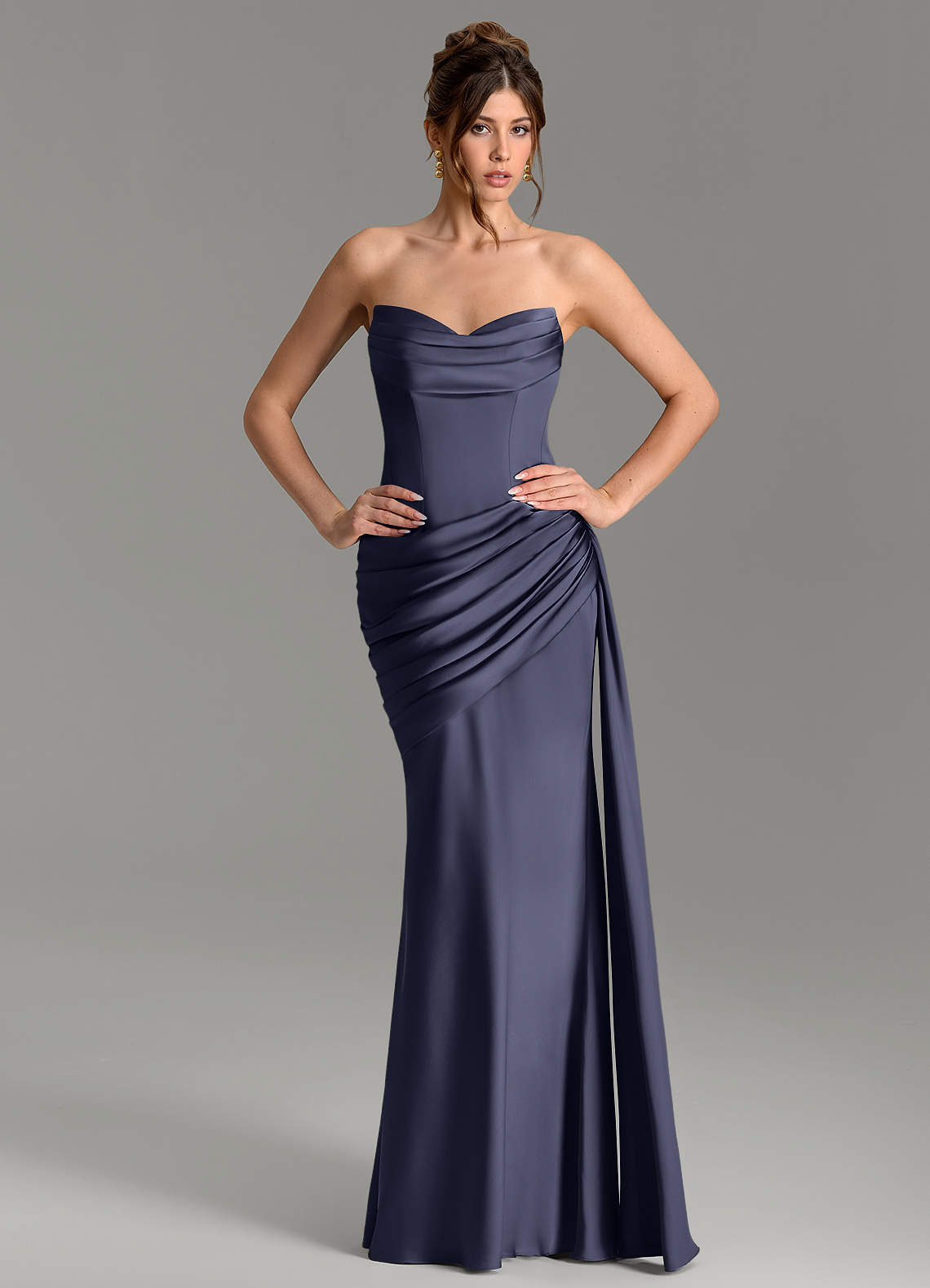 Zorah Mermaid Sweetheart Stretch Satin Bridesmaid Dress in Stormy
