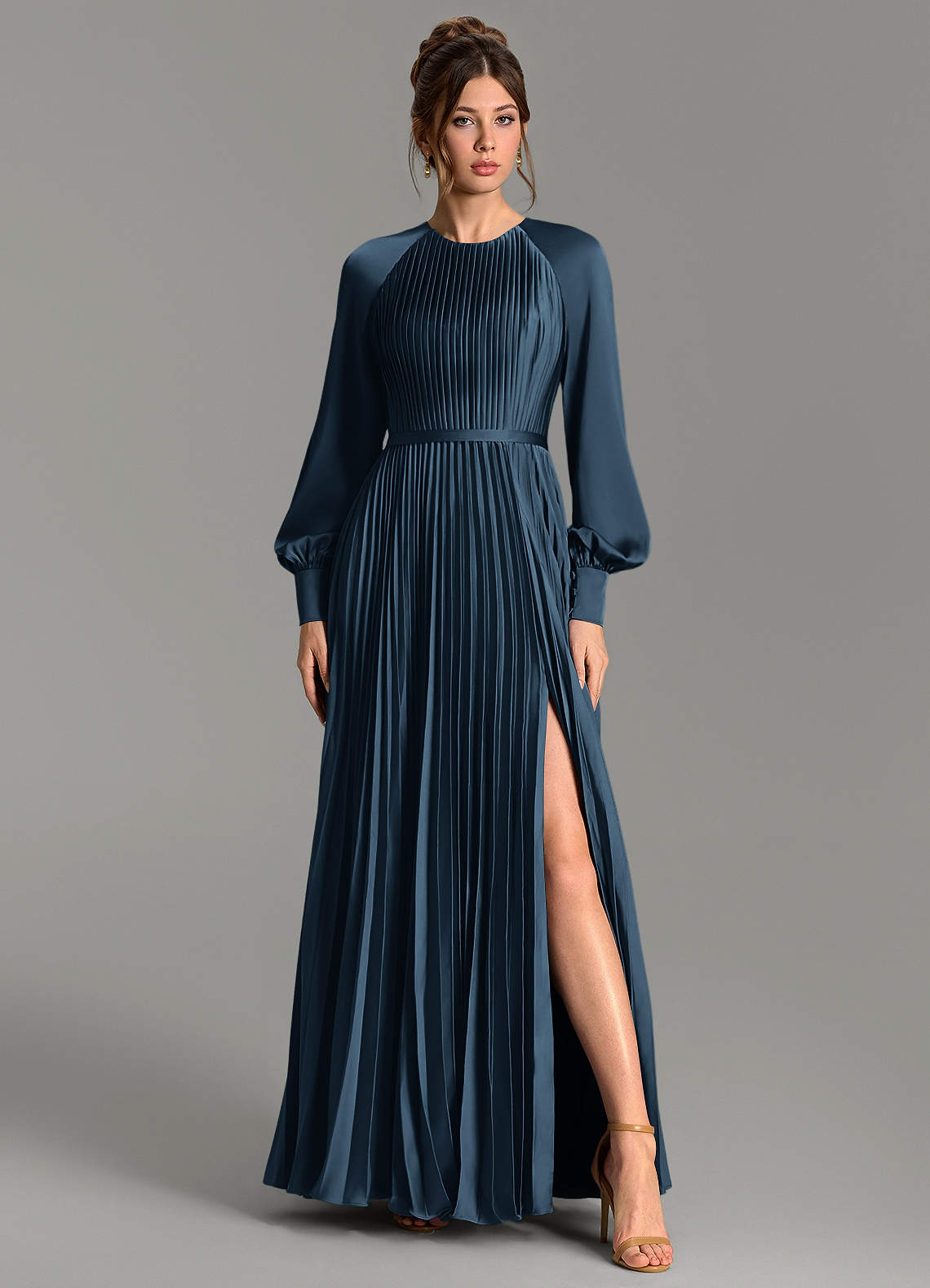 Grayson A-Line Scoop-Neck Stretch Satin Bridesmaid Dress in Dark Navy