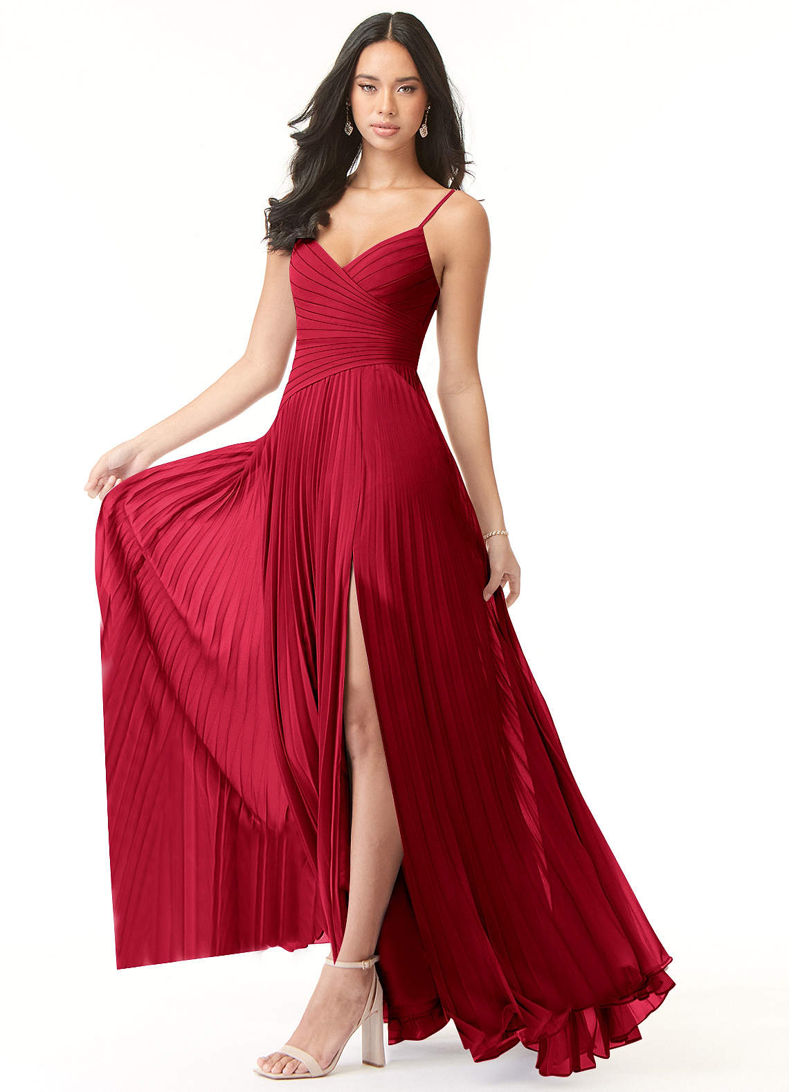 Vini A-Line V-Neck Chiffon Bridesmaid Dress in Scarlet