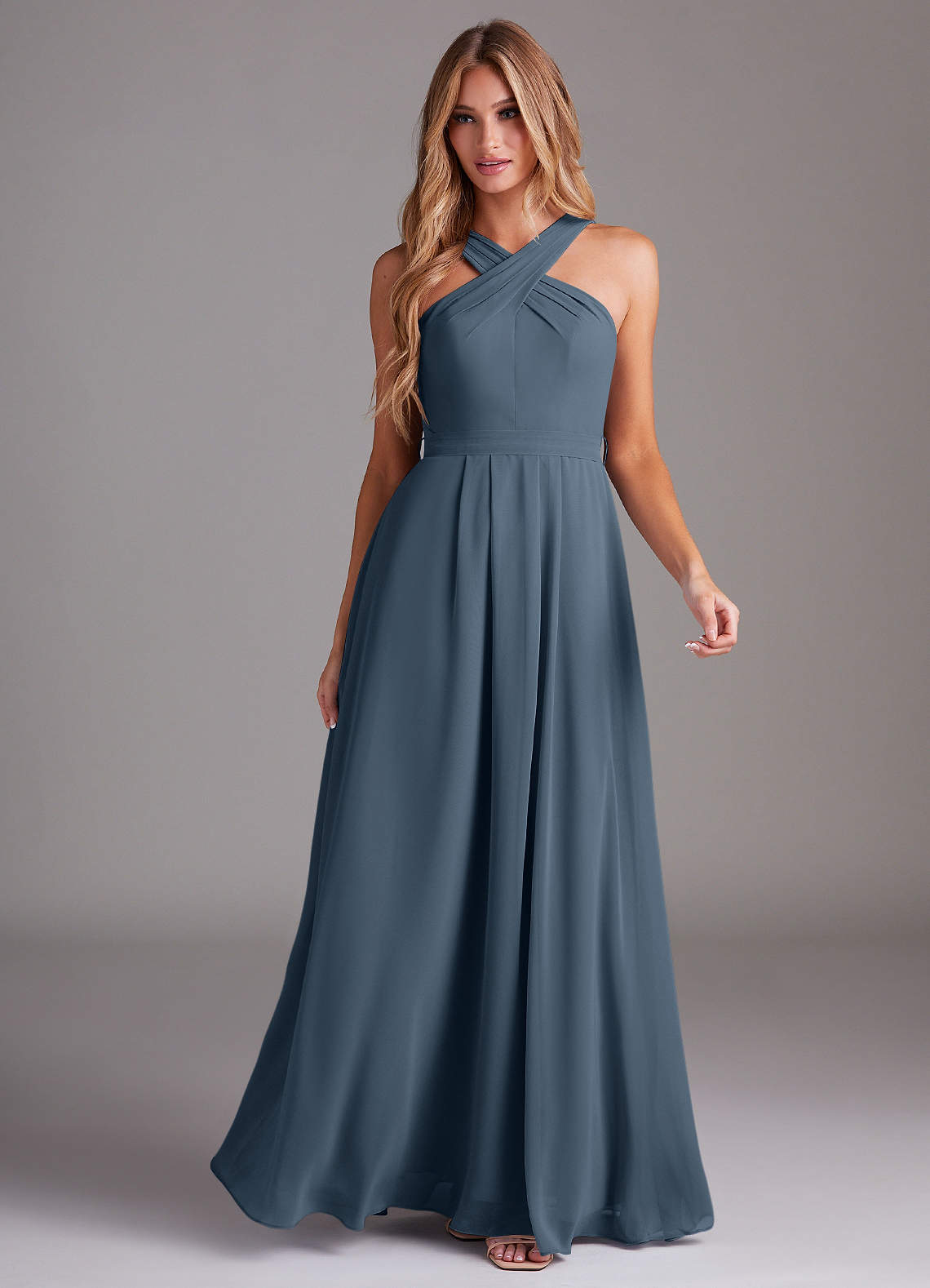 Dixie A-Line Halter Chiffon Bridesmaid Dress in Neptune