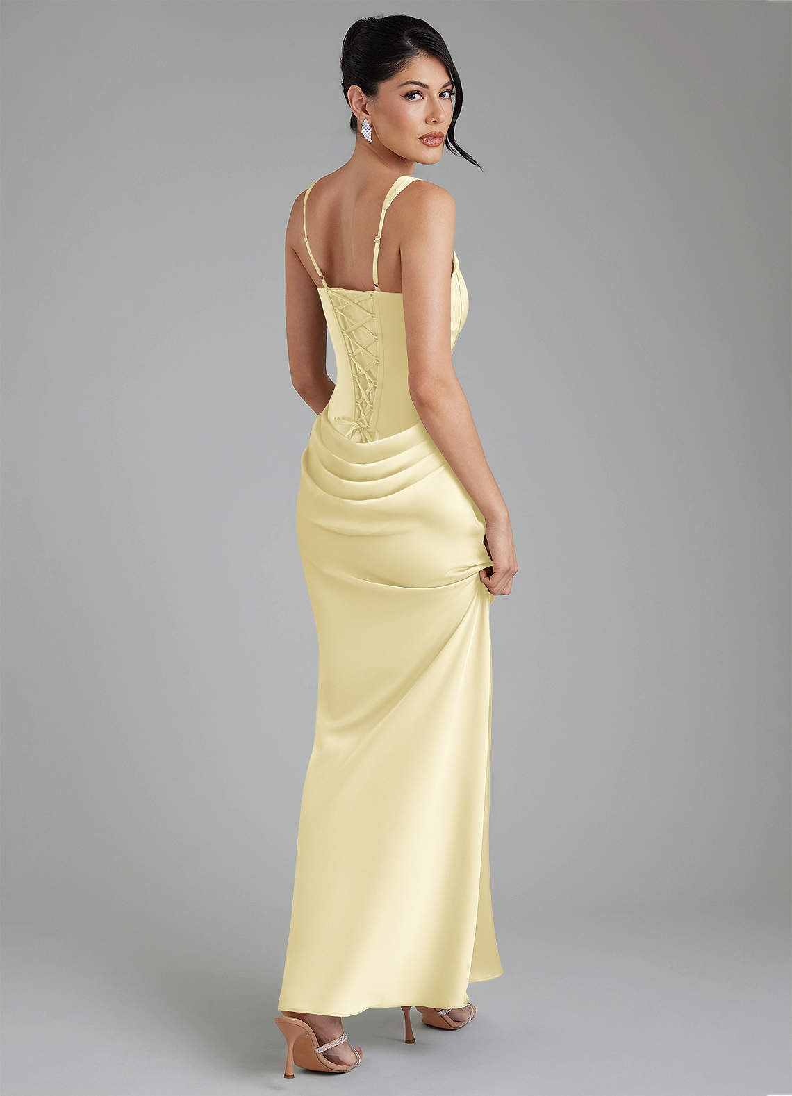 Etta Mermaid Square-Neck Stretch Satin Bridesmaid Dress in Lemon Sorbet