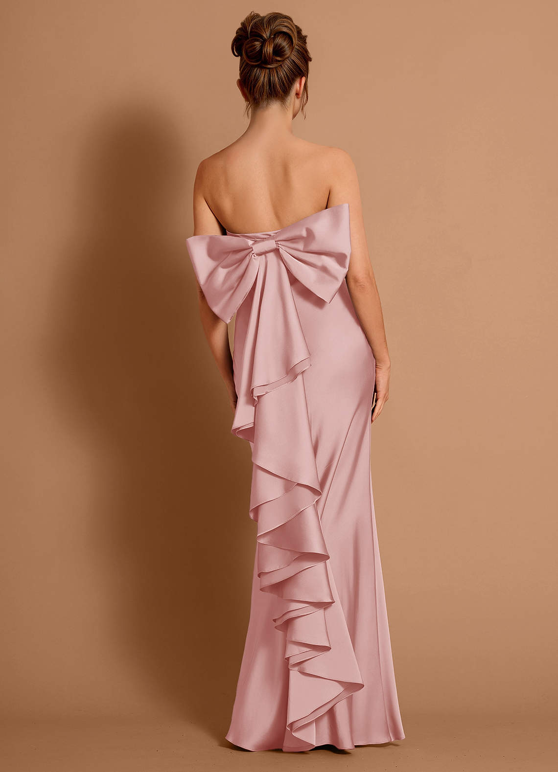 Aveline Mermaid Strapless Stretch Satin Evening Dress in Haze Pink