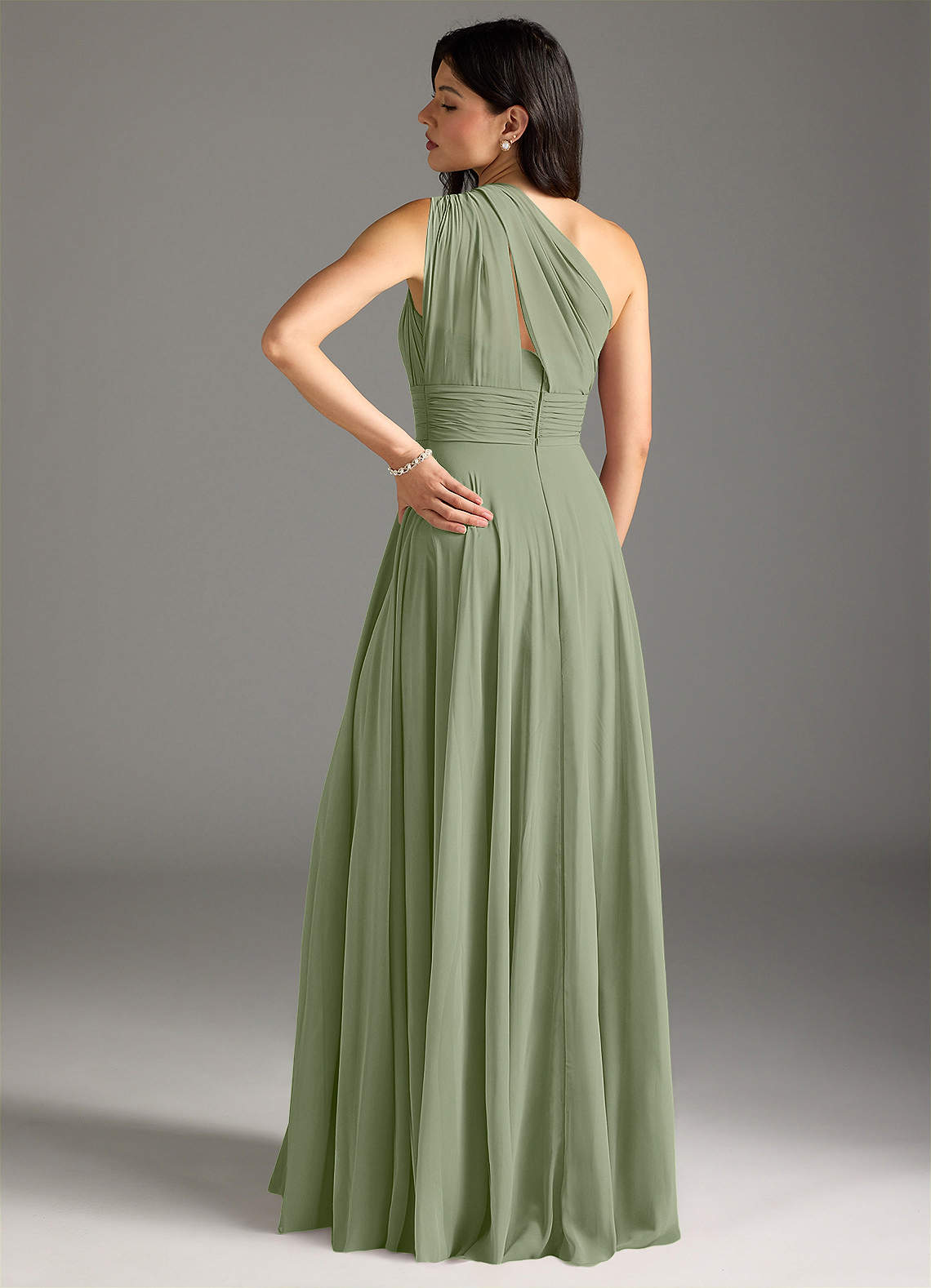 Charlize A-Line One-Shoulder Chiffon Bridesmaid Dress in Pistachio
