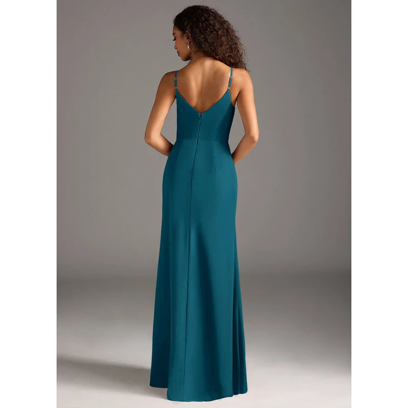 Deandra Mermaid Cowl-Neck Chiffon Bridesmaid Dress in Ink Blue - additional view 3