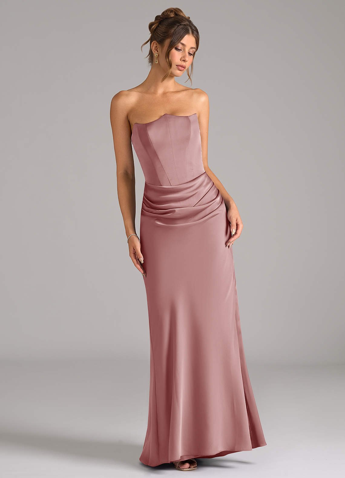 Debby Mermaid Strapless Stretch Satin Bridesmaid Dress in dusty rose
