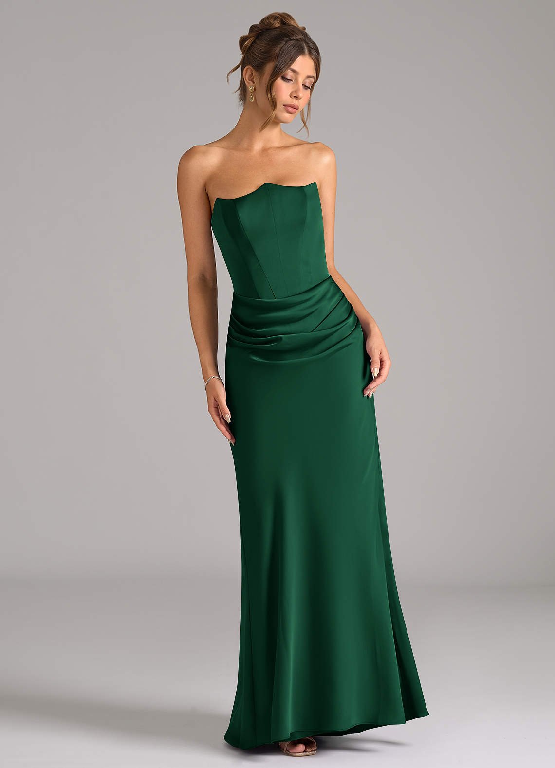 Debby Mermaid Strapless Stretch Satin Bridesmaid Dress in Dark Green