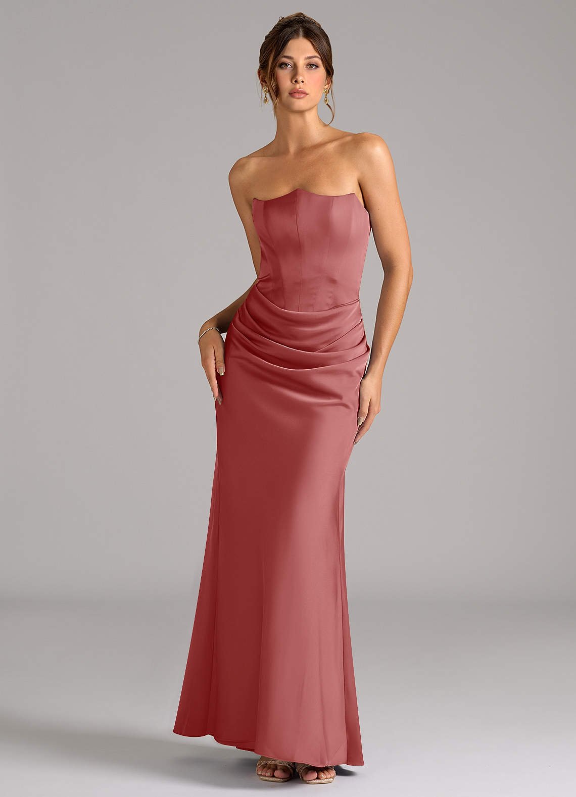 Debby Mermaid Strapless Stretch Satin Bridesmaid Dress in Antique Rose