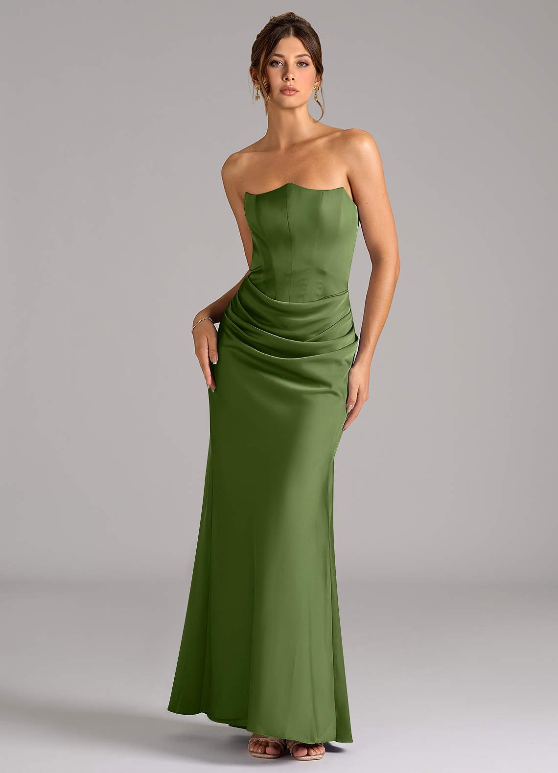 Debby Mermaid Strapless Stretch Satin Bridesmaid Dress in Juniper