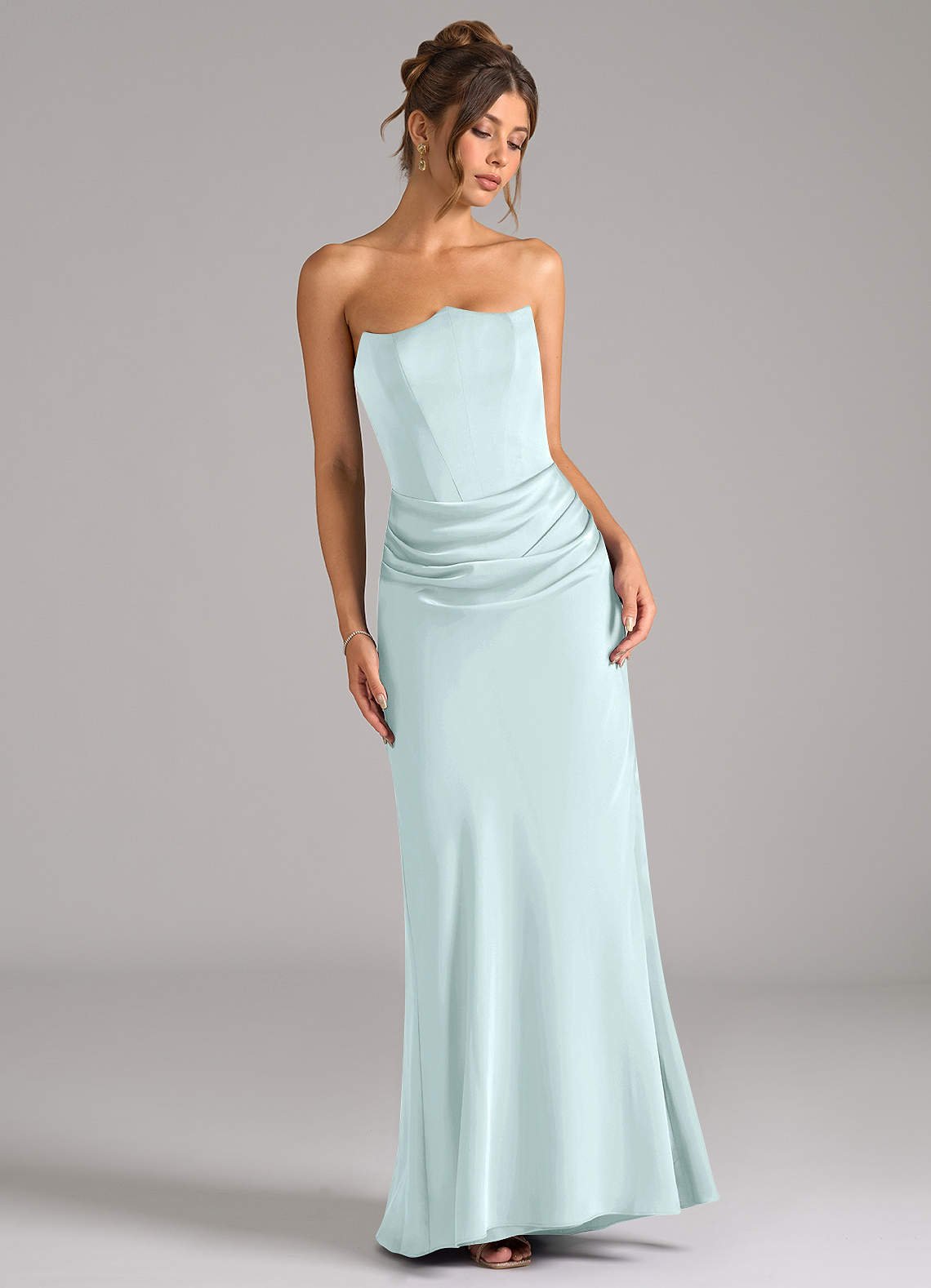 Debby Mermaid Strapless Stretch Satin Bridesmaid Dress in Sea Glass