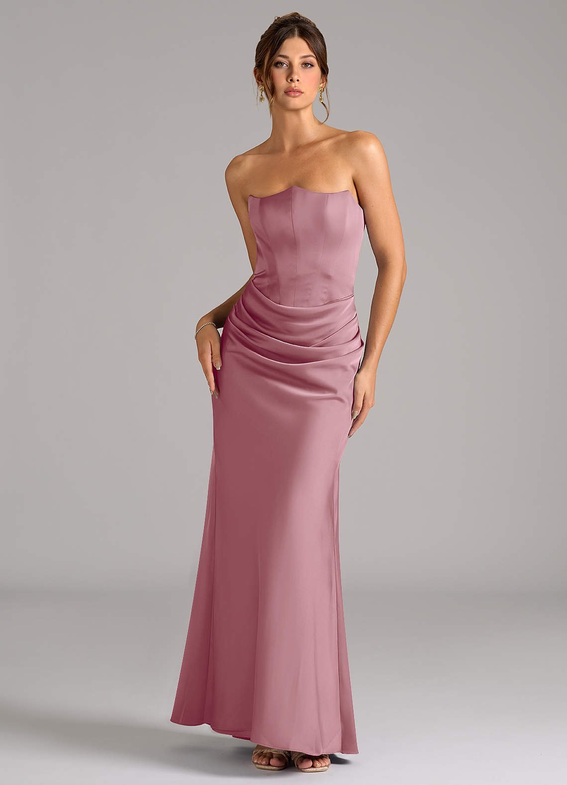 Debby Mermaid Strapless Stretch Satin Bridesmaid Dress in Vintage Mauve