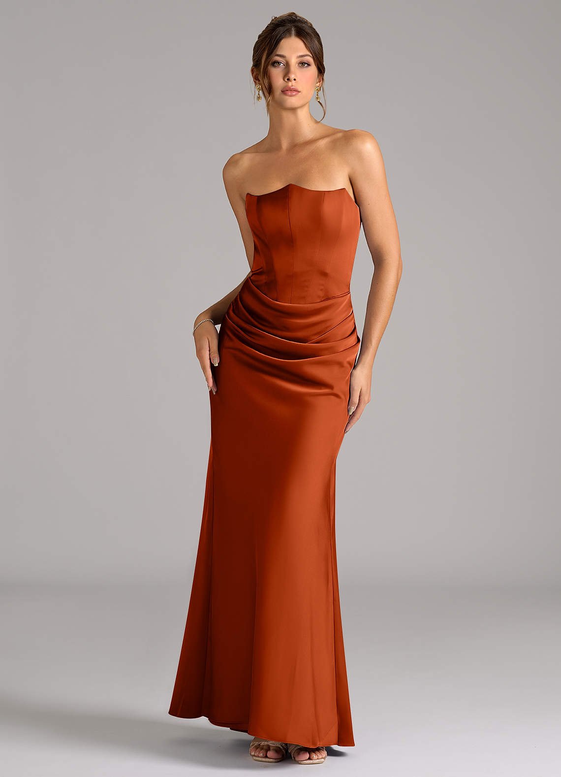Debby Mermaid Strapless Stretch Satin Bridesmaid Dress in Paprika