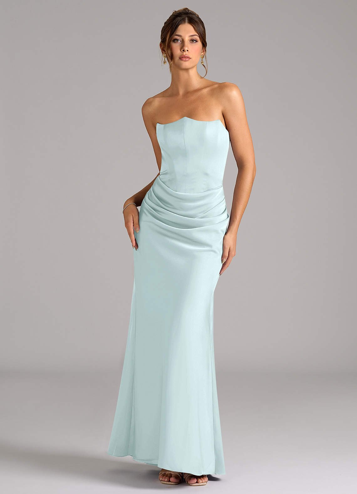 Debby Mermaid Strapless Stretch Satin Bridesmaid Dress in Sea Glass