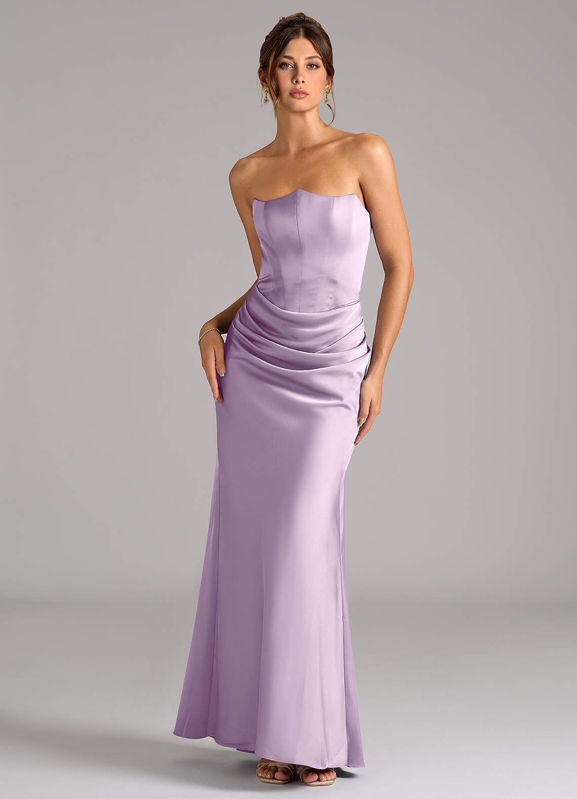 Debby Mermaid Strapless Stretch Satin Bridesmaid Dress in Frosted Lilac