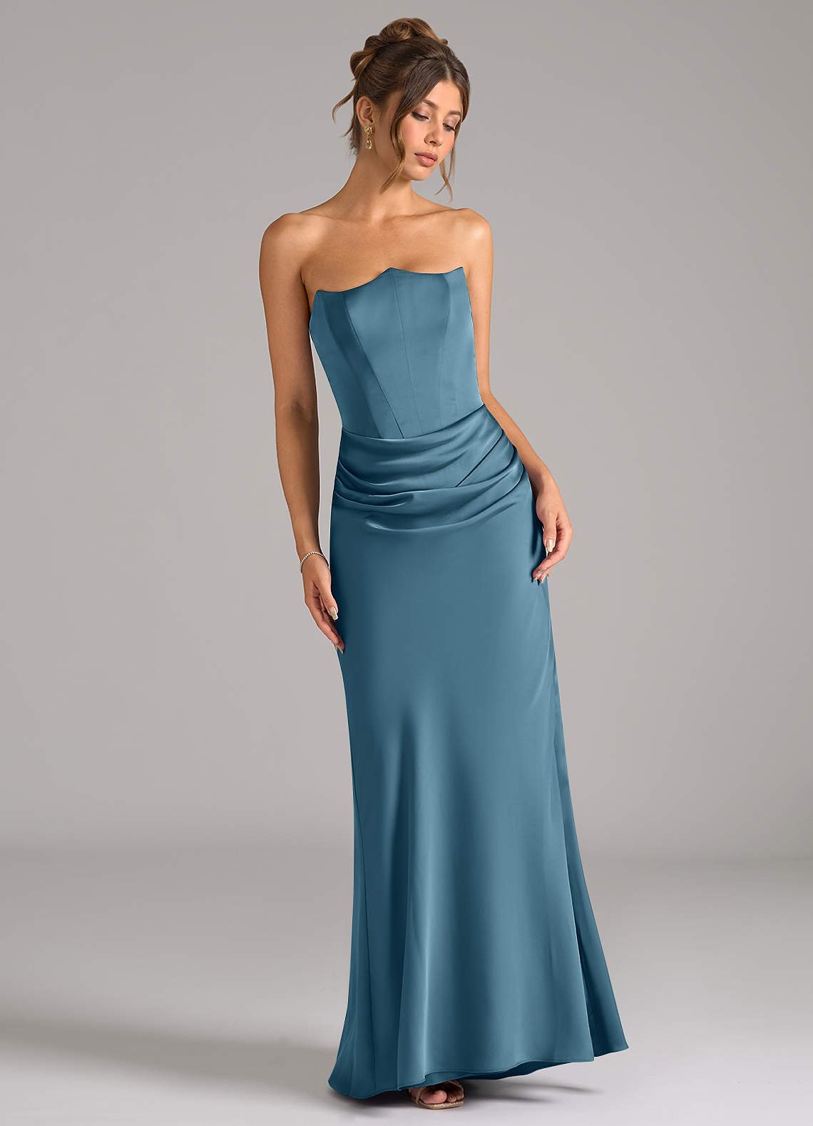 Debby Mermaid Strapless Stretch Satin Bridesmaid Dress in Bermuda