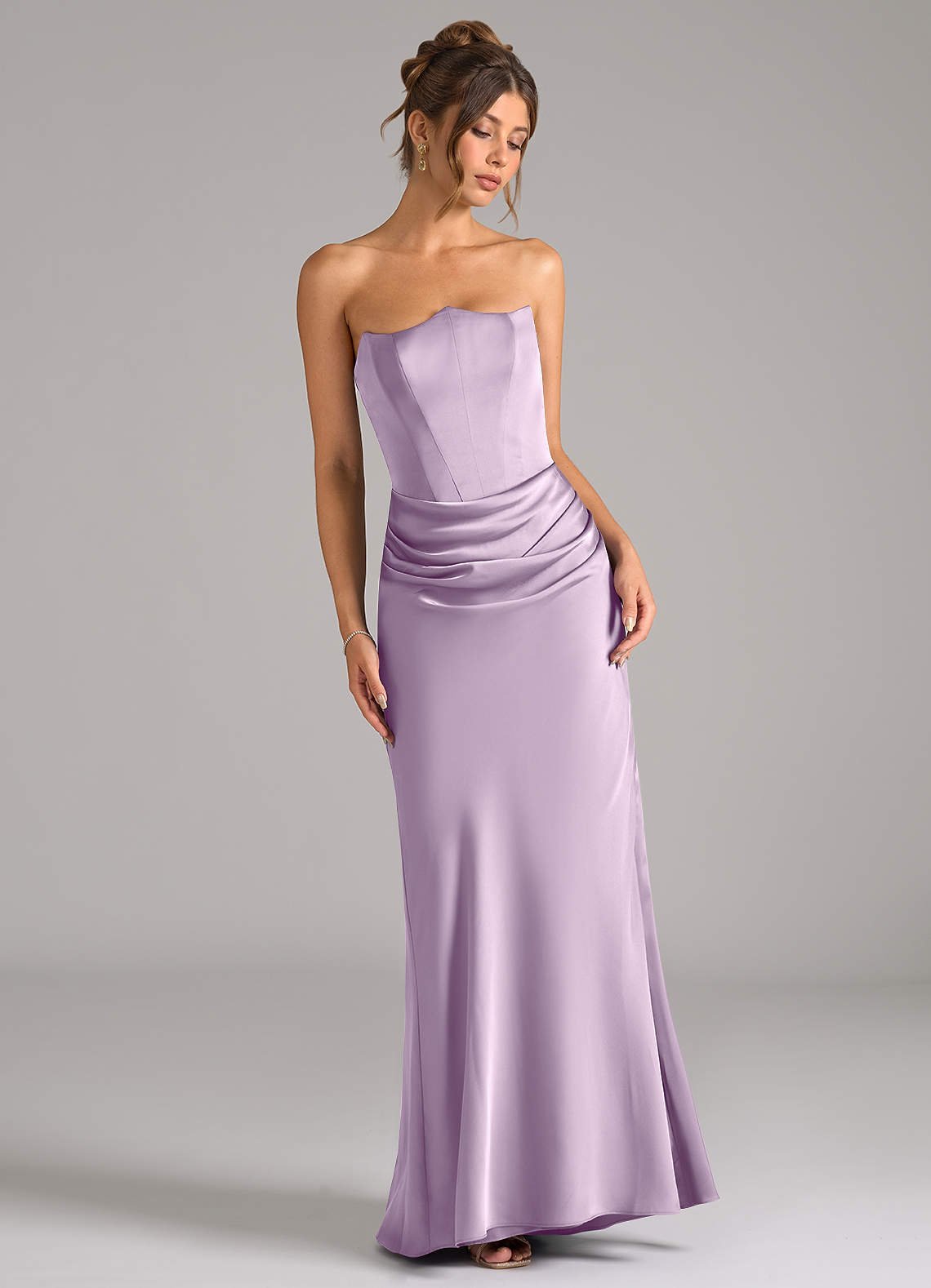 Debby Mermaid Strapless Stretch Satin Bridesmaid Dress in Frosted Lilac