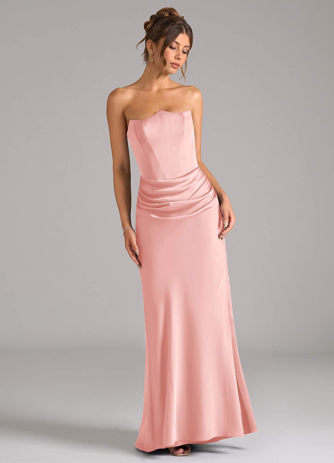 Debby Mermaid Strapless Stretch Satin Bridesmaid Dress in Powder Pink