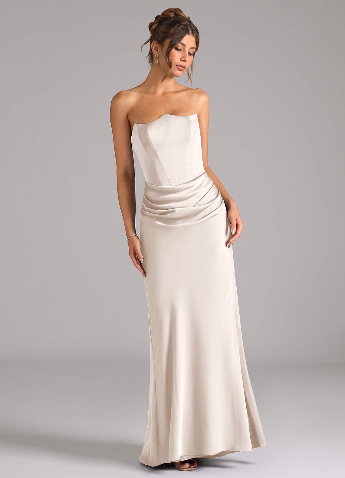 Debby Mermaid Strapless Stretch Satin Bridesmaid Dress in White Alabaster