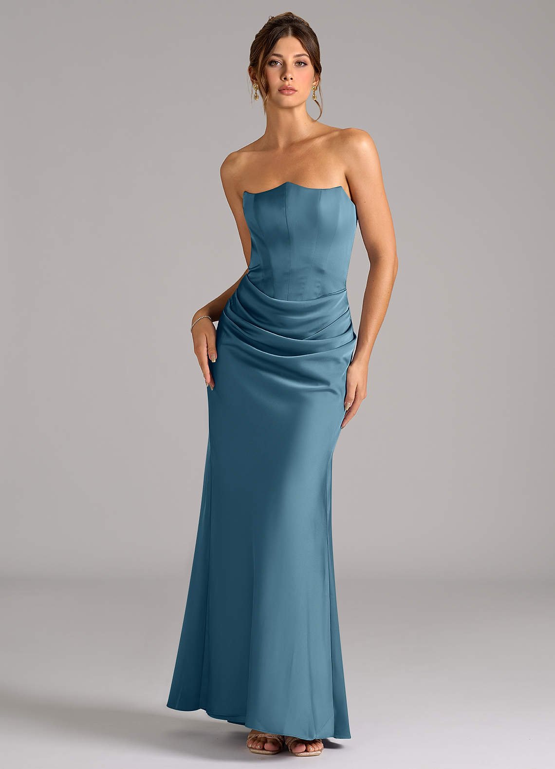 Debby Mermaid Strapless Stretch Satin Bridesmaid Dress in Bermuda