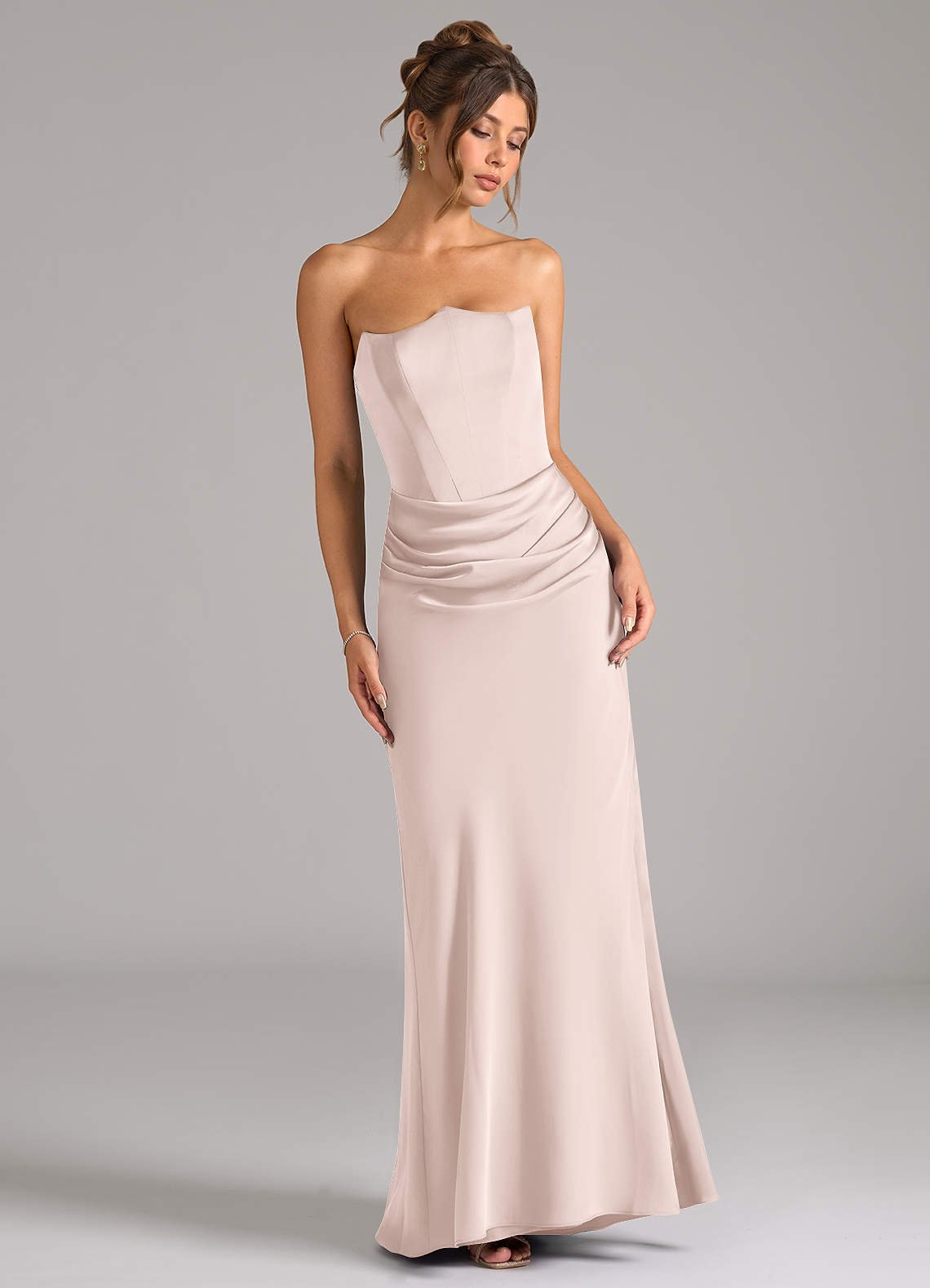 Debby Mermaid Strapless Stretch Satin Bridesmaid Dress in Blushing Pink