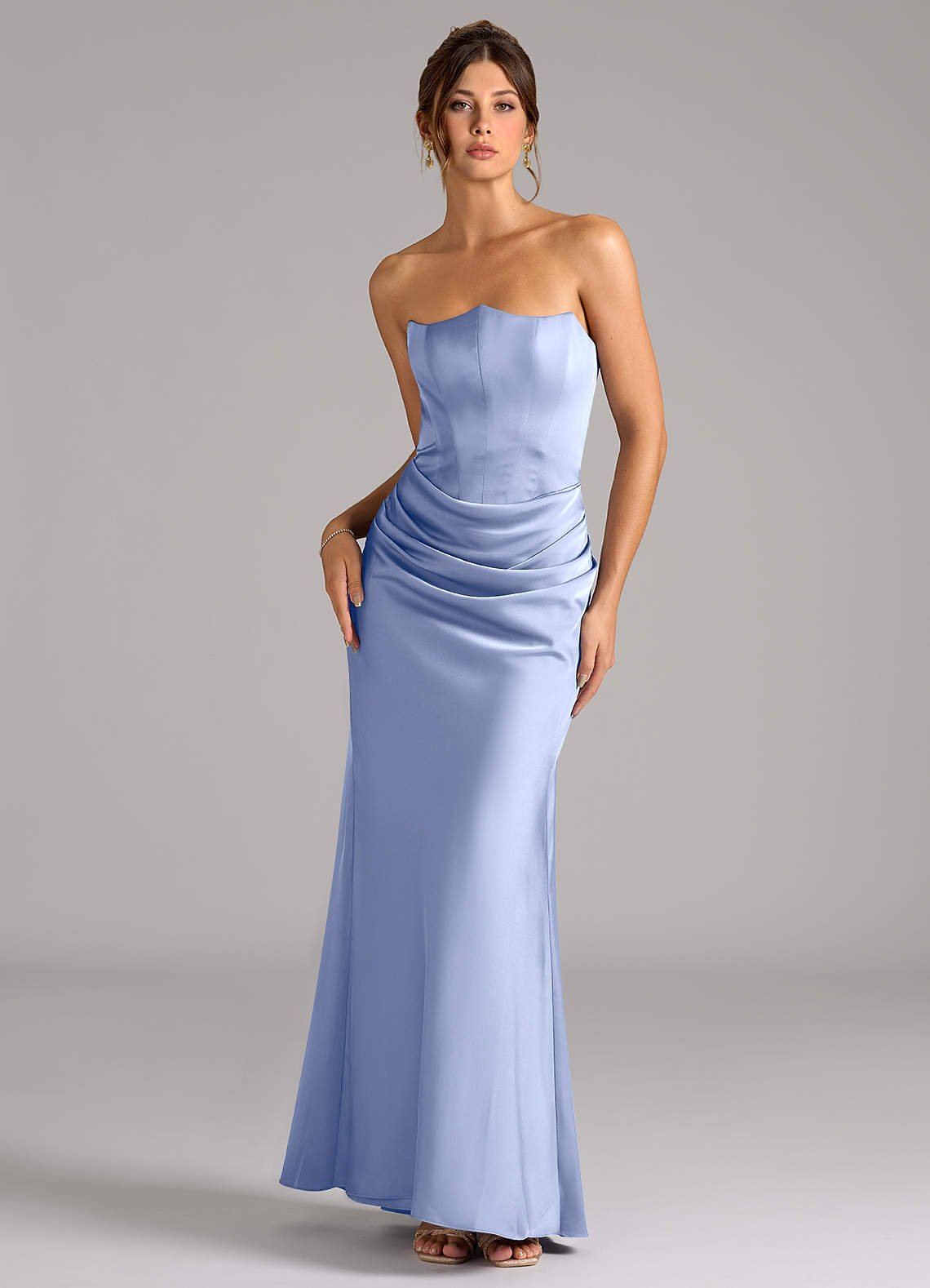 Debby Mermaid Strapless Stretch Satin Bridesmaid Dress in Ice
