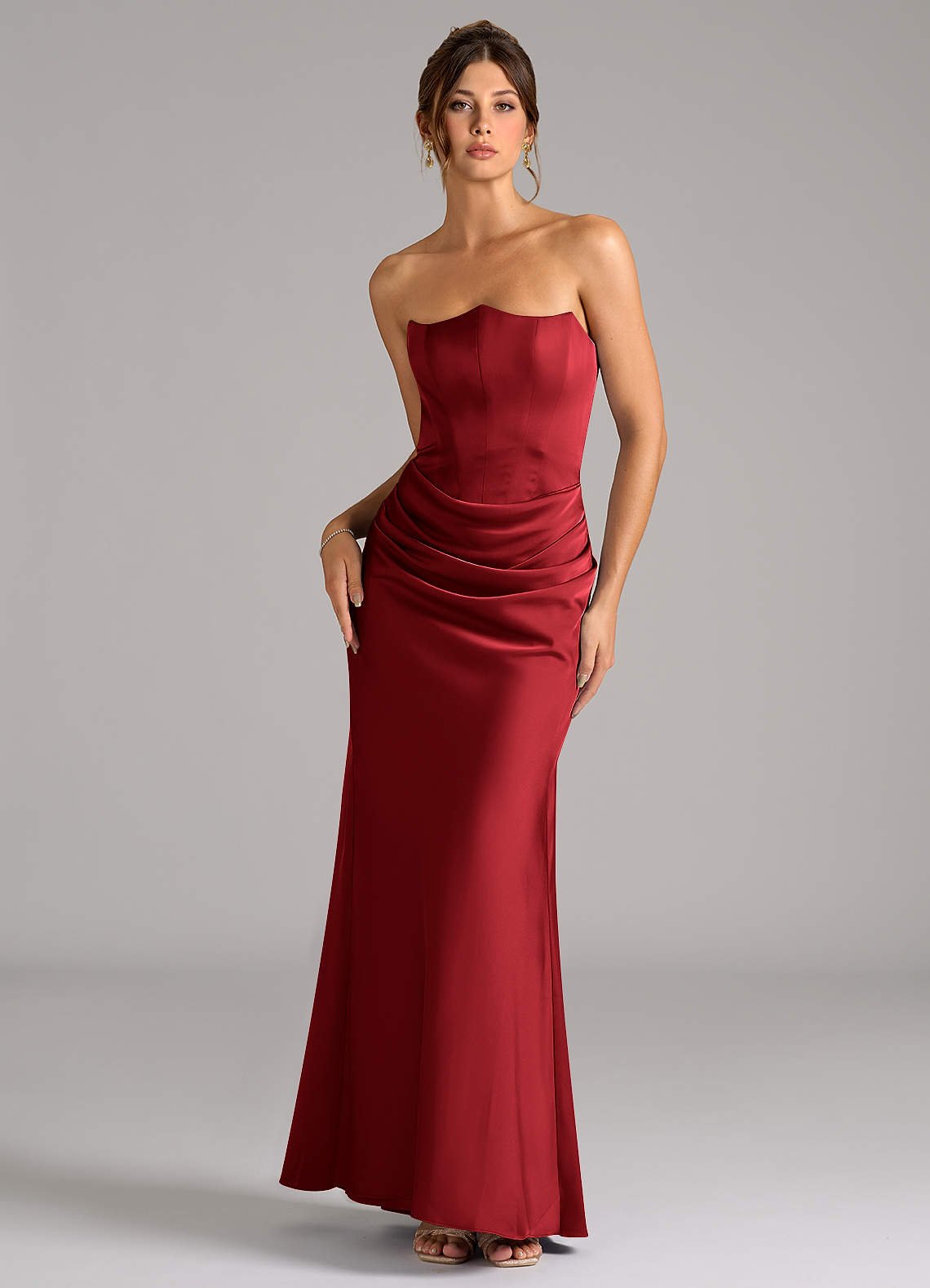 Debby Mermaid Strapless Stretch Satin Bridesmaid Dress in Scarlet