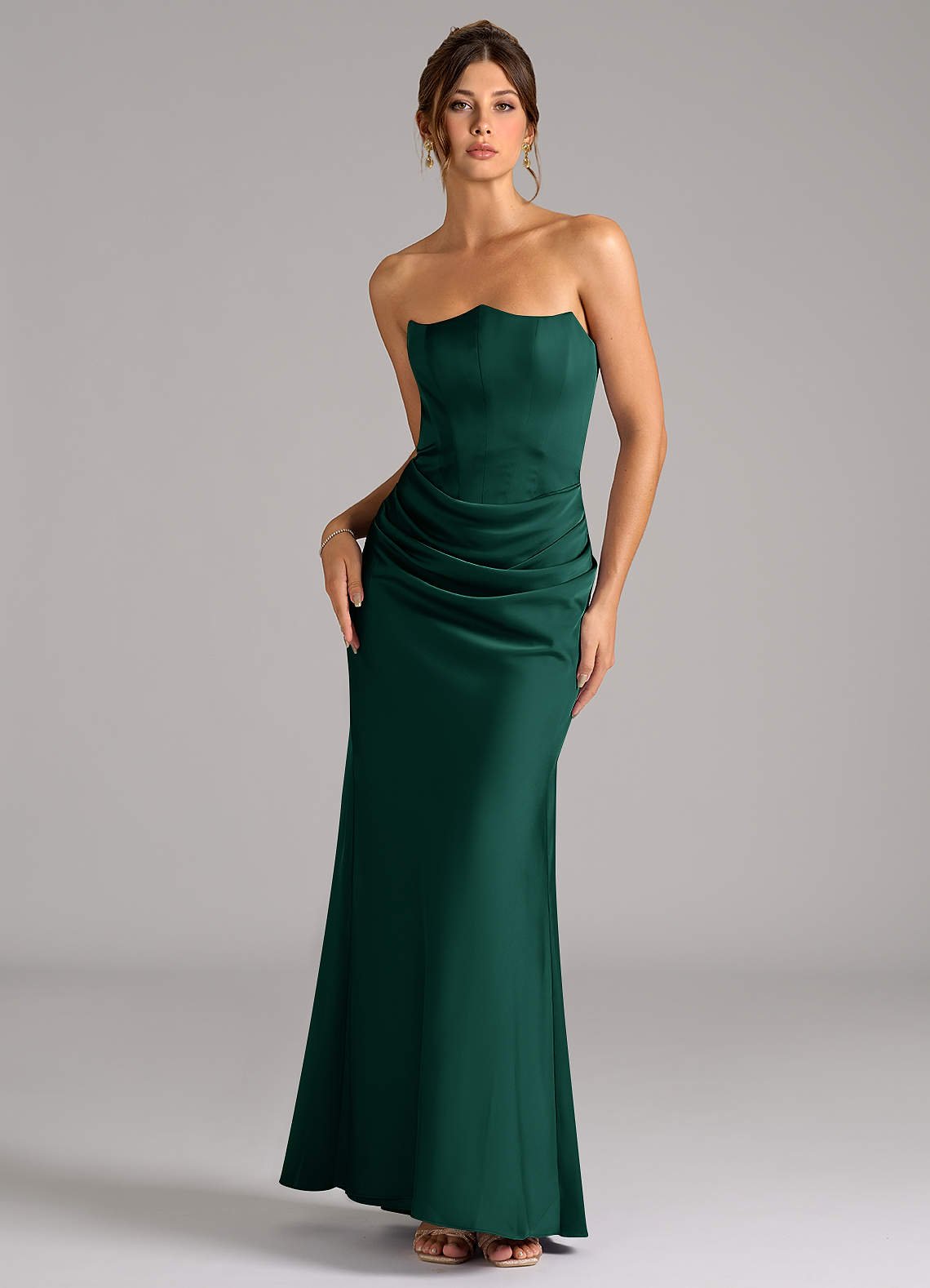 Debby Mermaid Strapless Stretch Satin Bridesmaid Dress in Emerald