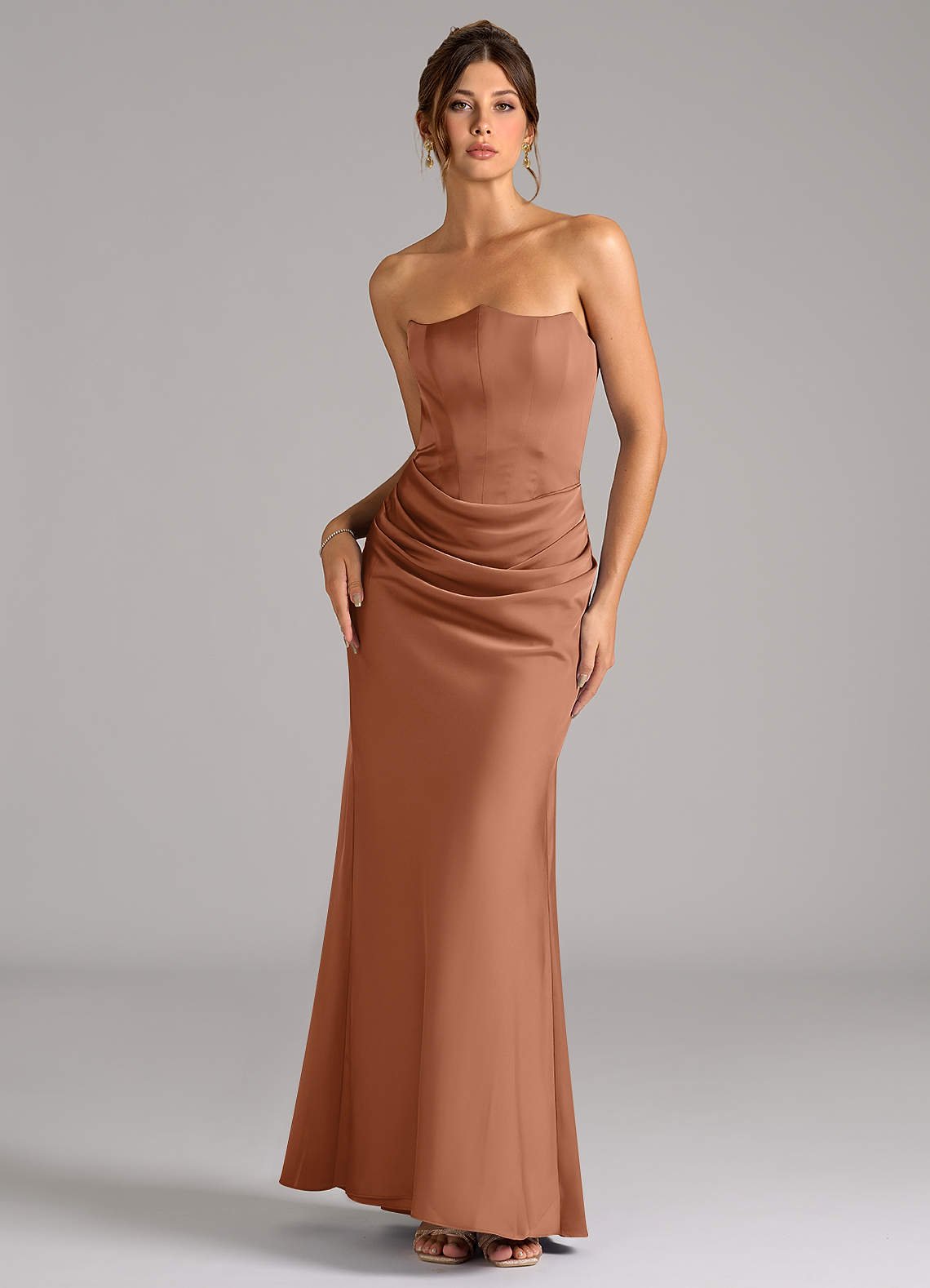 Debby Mermaid Strapless Stretch Satin Bridesmaid Dress in Bronzer