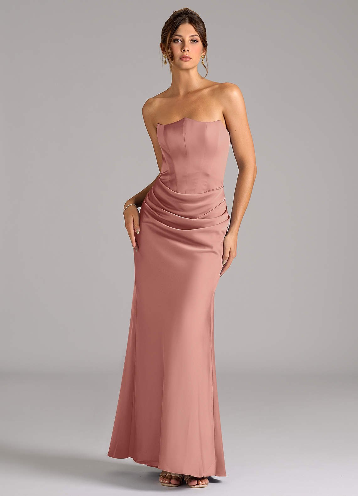 Debby Mermaid Strapless Stretch Satin Bridesmaid Dress in Rosette