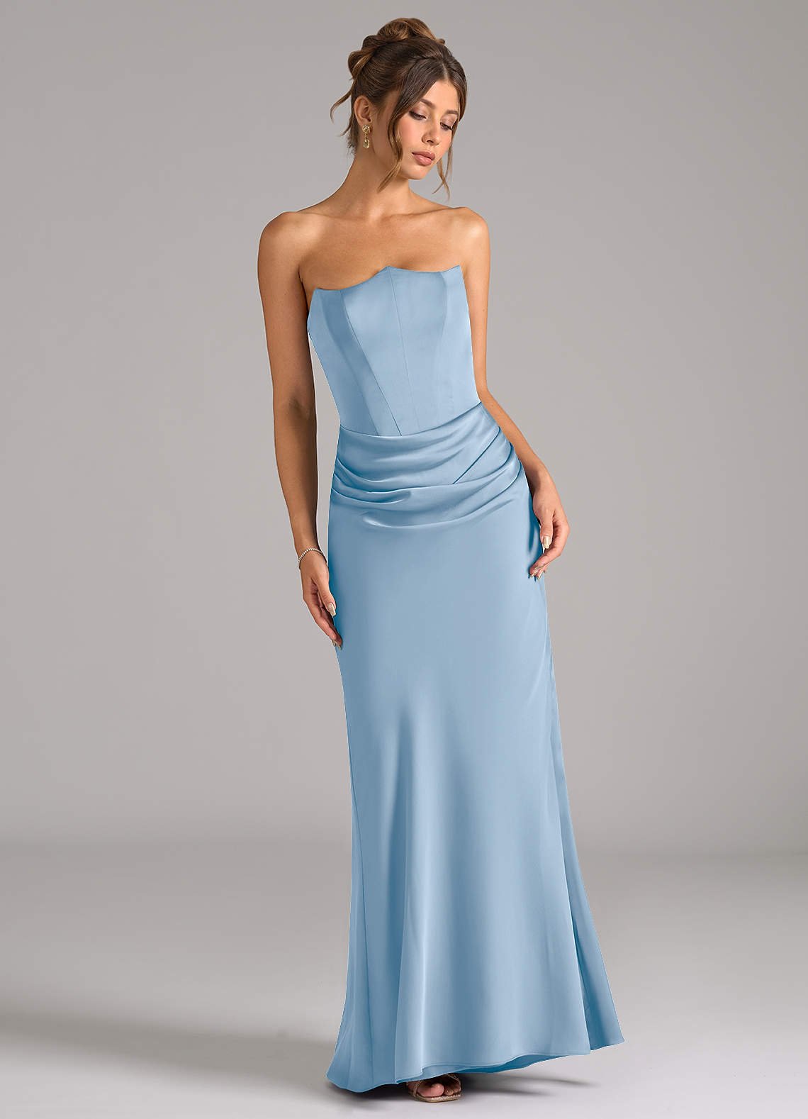 Debby Mermaid Strapless Stretch Satin Bridesmaid Dress in Powder Blue