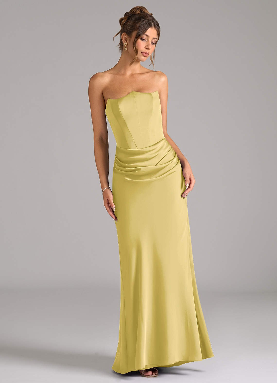 Debby Mermaid Strapless Stretch Satin Bridesmaid Dress in Canary