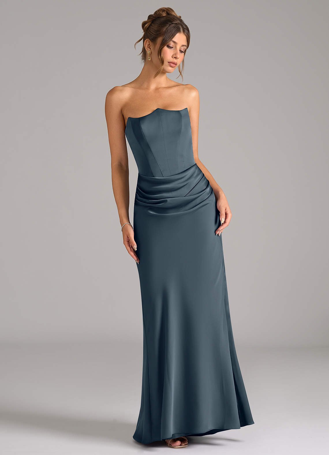 Debby Mermaid Strapless Stretch Satin Bridesmaid Dress in Twilight