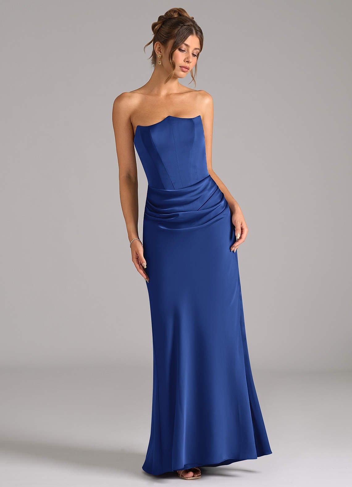 Debby Mermaid Strapless Stretch Satin Bridesmaid Dress in Royal Blue