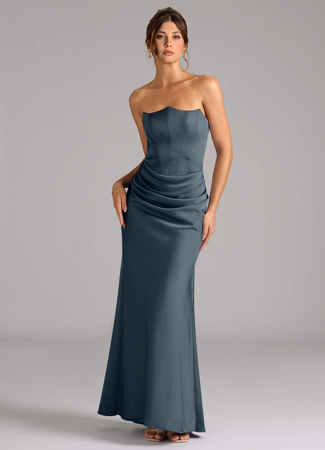 Debby Mermaid Strapless Stretch Satin Bridesmaid Dress in Twilight