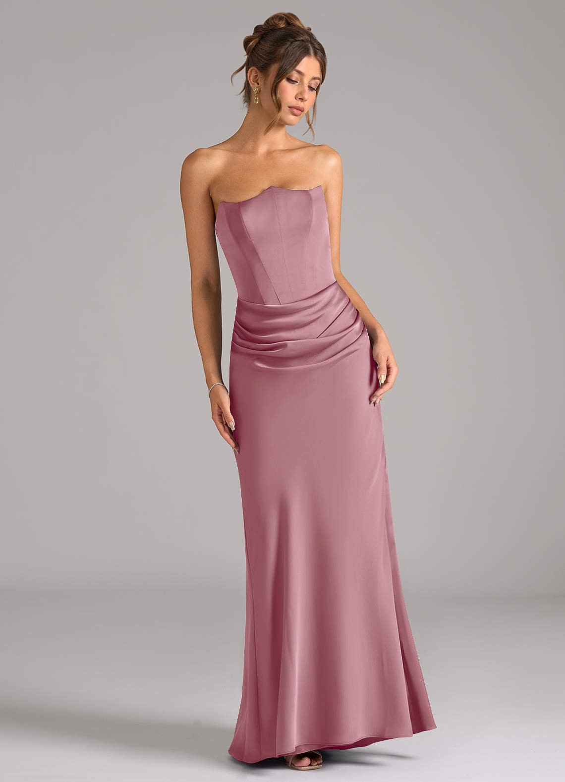 Debby Mermaid Strapless Stretch Satin Bridesmaid Dress in Vintage Mauve