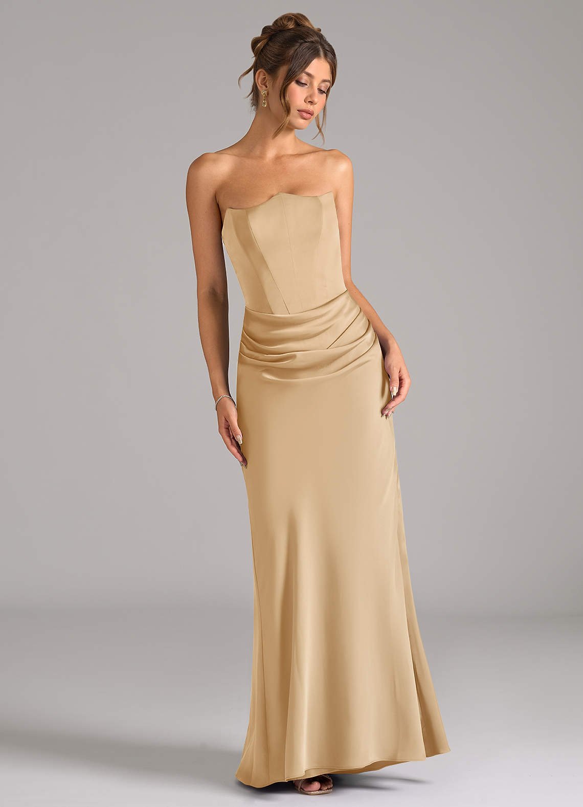 Debby Mermaid Strapless Stretch Satin Bridesmaid Dress in Gold