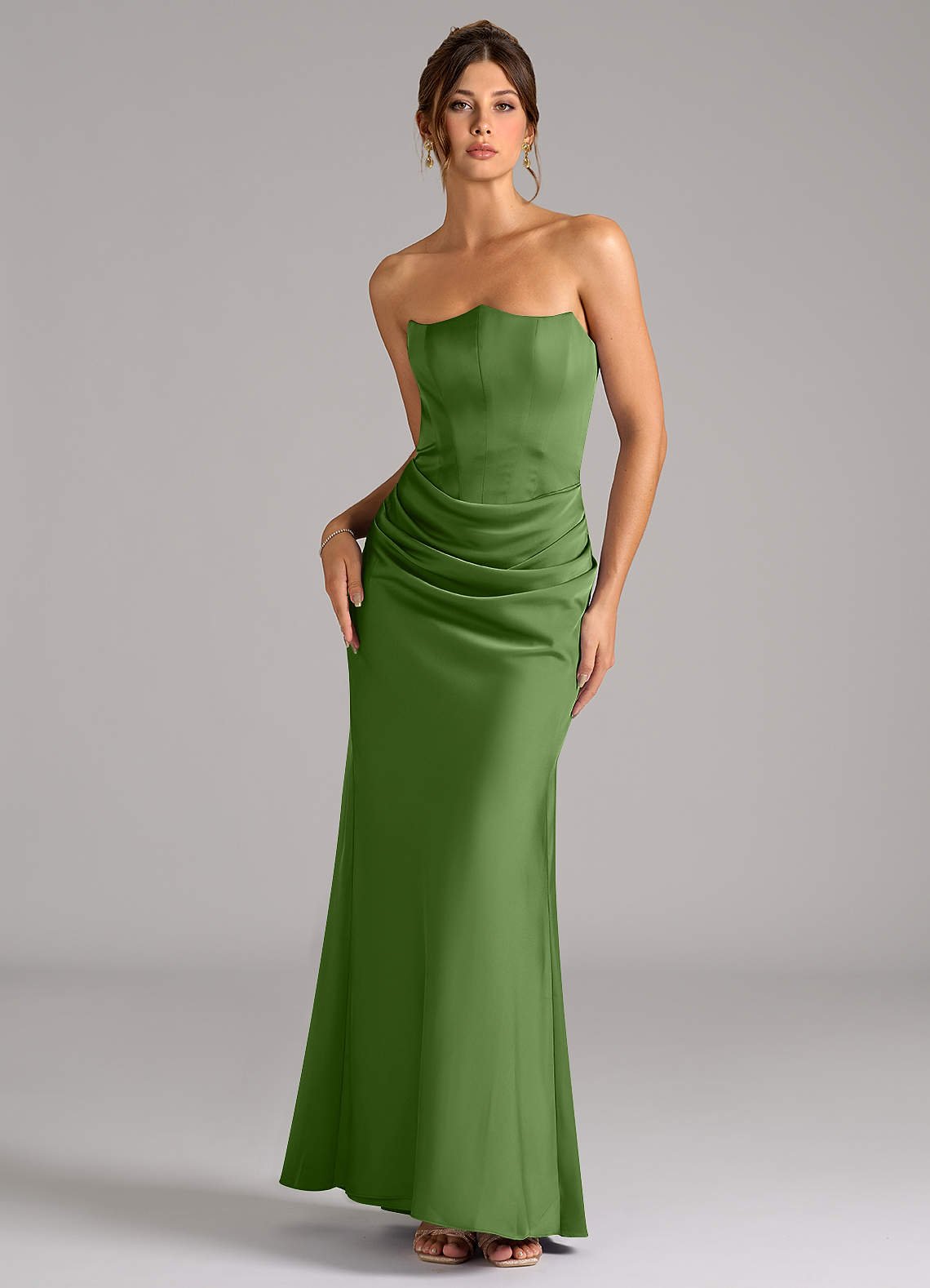 Debby Mermaid Strapless Stretch Satin Bridesmaid Dress in Basil